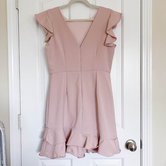 TCEC Dress Womens Blush Pink Ruffle Mini Party Dress Cocktail Bridal Wedding - Picture 4 of 7